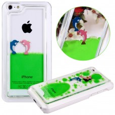 iPhone 5c - Double Layer Liquid Infused Swimming Dolphin Hard Phone Cover Case - Green
